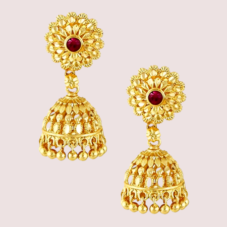 Handmade Brass Alloy Ruby Jhumka Earrings for Women